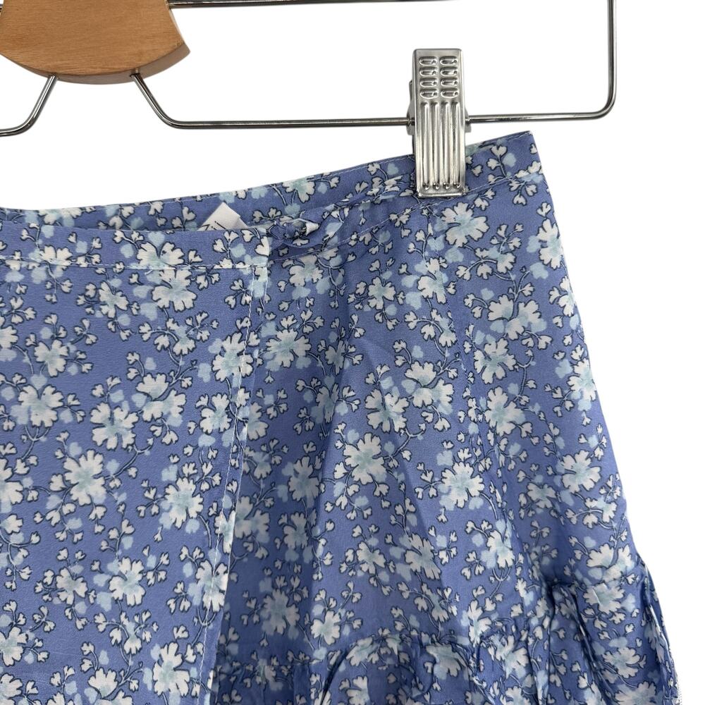 Kisuii Floral Ruffle Mini Skirt Blue Silk Blend Tiered Womens XS‎ Boho - Picture 5 of 9
